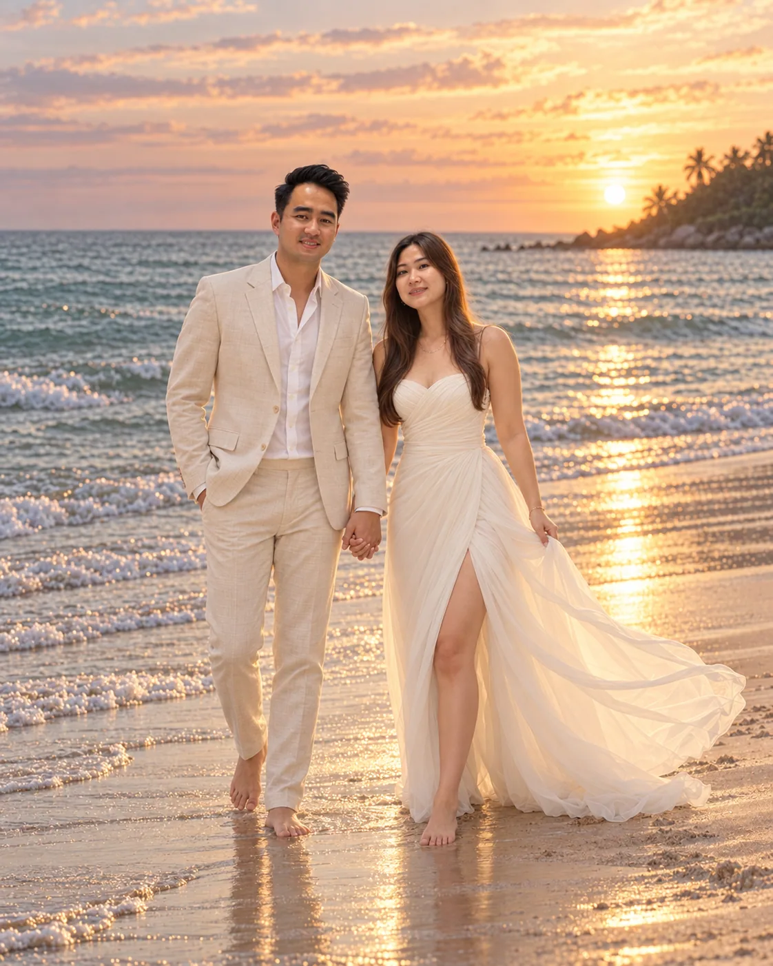 Fery and Widia walking together by the sea