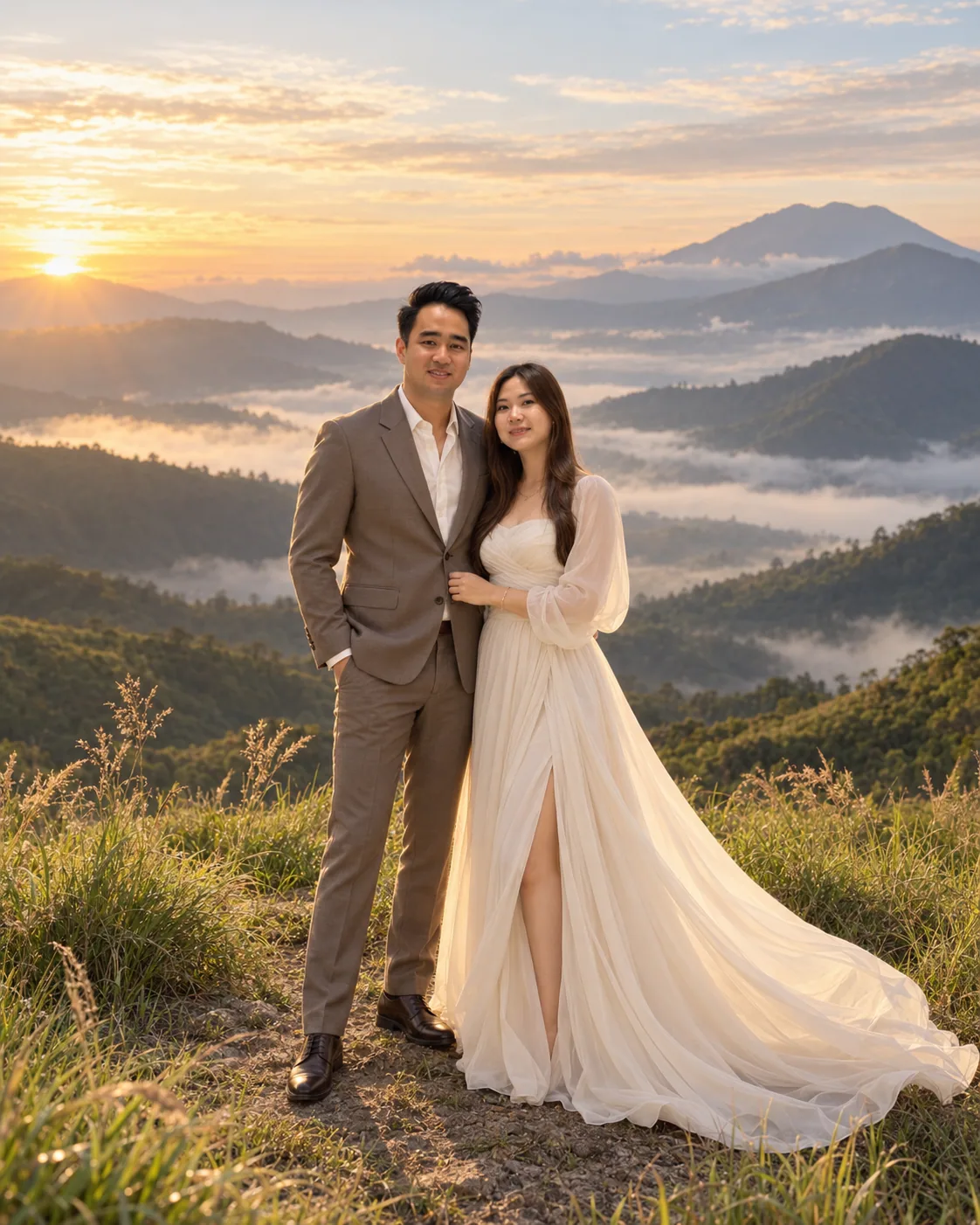 Fery and Widia at sunrise in the mountains